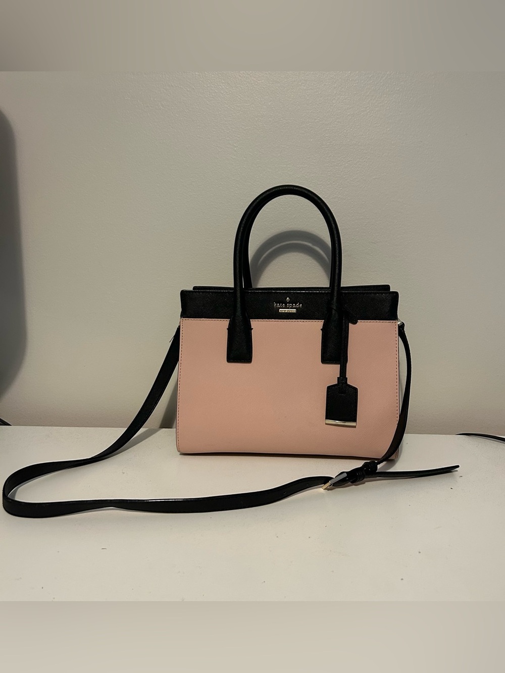 Kate Spade Colorblock Satchel in blush, black & tan